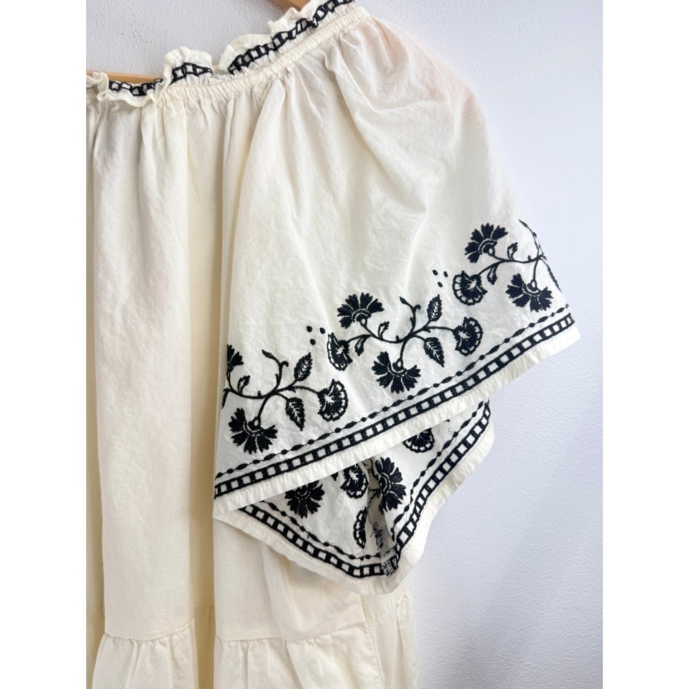 Old Navy Womens Cream Embroidered Boho Babydoll Mini Dress Black Floral Sz M - Picture 8 of 11